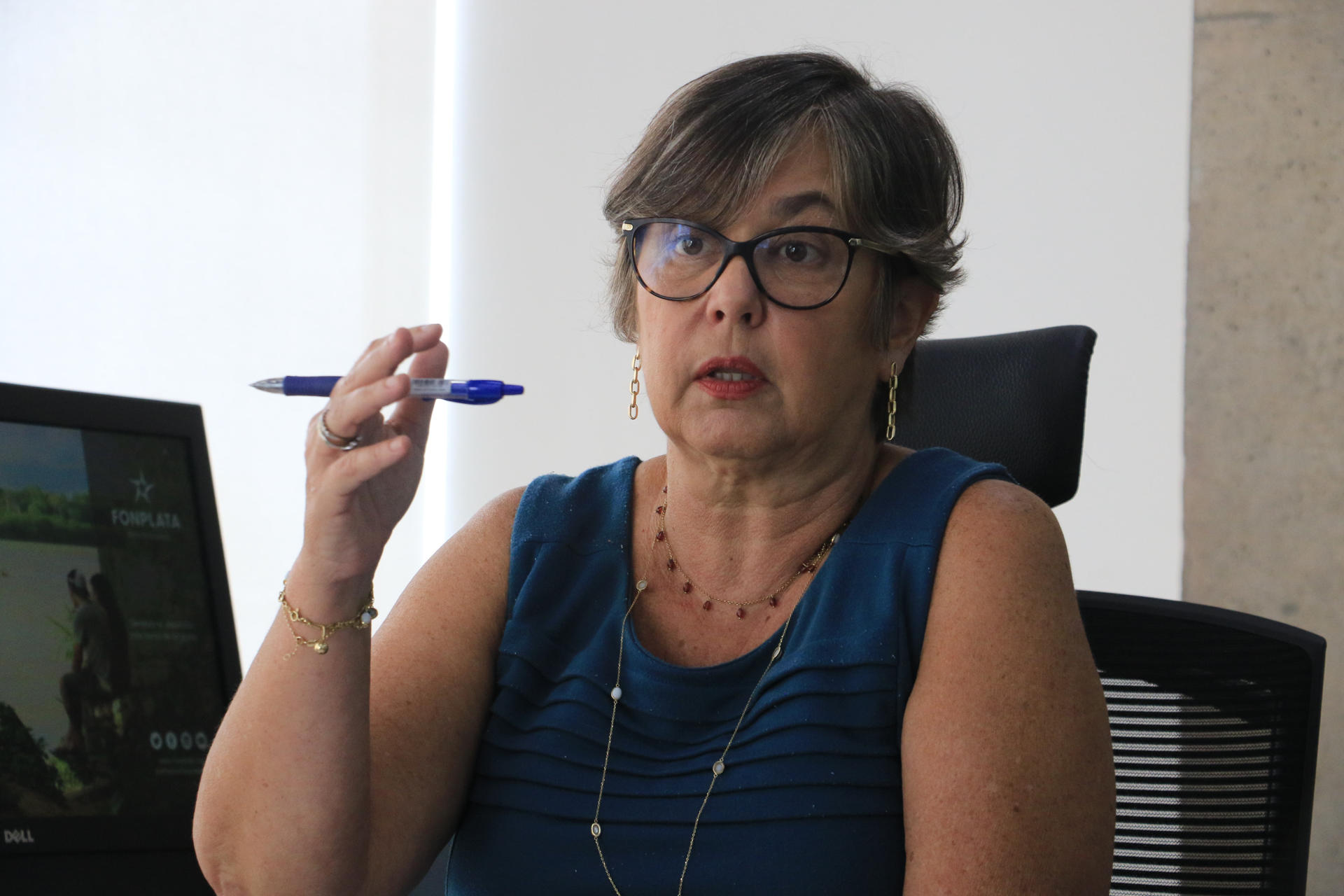 La presidenta ejecutiva ad interim de Fonplata-Banco de Desarrollo, la brasileña Luciana Botafogo, durante una entrevista con EFE, el 2 de marzo de 2023, en la sede de la entidad en Santa Cruz (Bolivia). EFE/Juan Carlos Torrejón