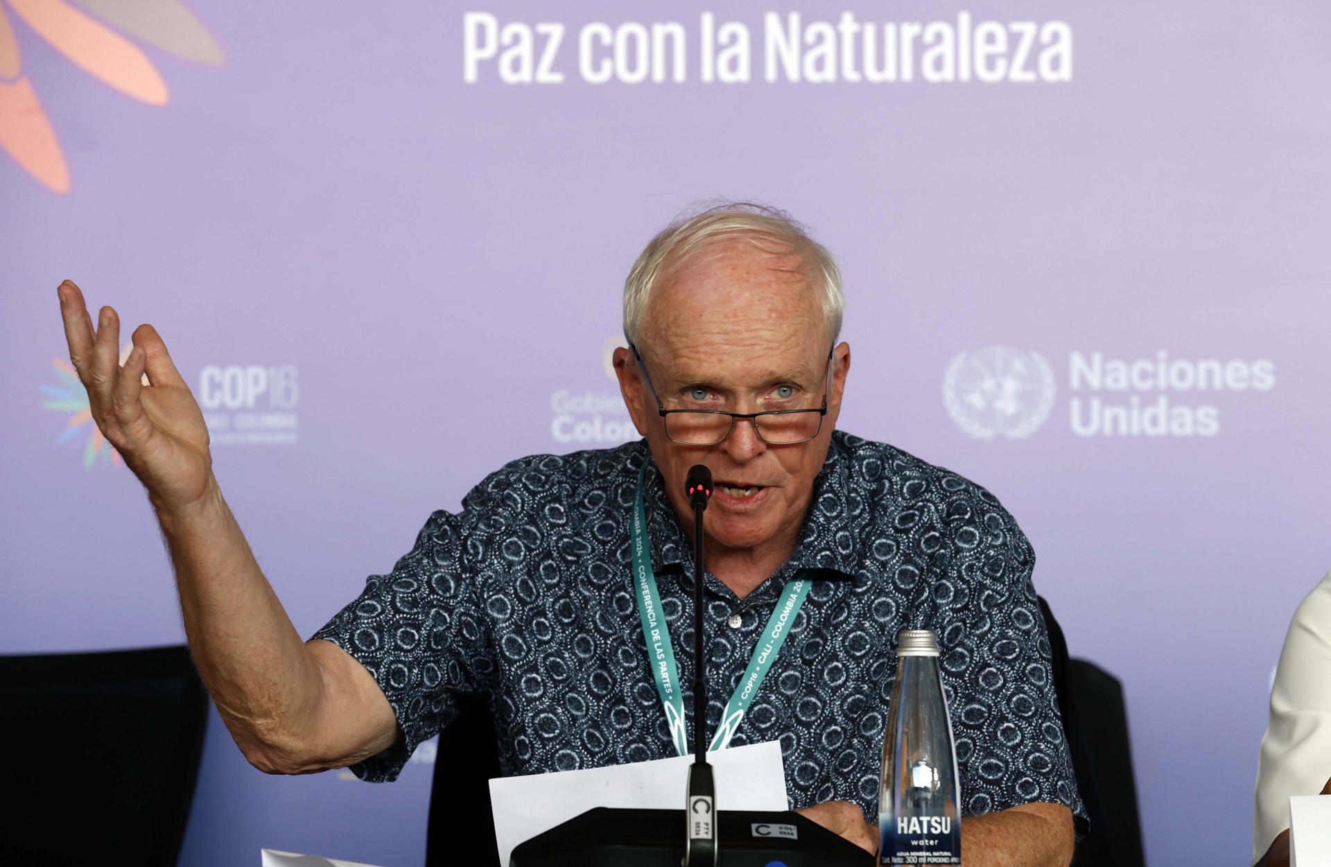 Stephen Woodley vicepresidente de Ciencia y Biodiversidad de la Comisión Mundial de Áreas Protegidas (CMAP) de la Unión Internacional para la Conservación de la Naturaleza (UICN), habla durante una rueda de prensa en Cali (Colombia). EFE/Mauricio Dueñas Castañeda