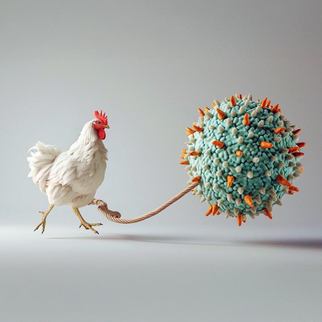 Pie de foto: Gallina y virus de la Influenza AviarAutor: Foto creada con IA